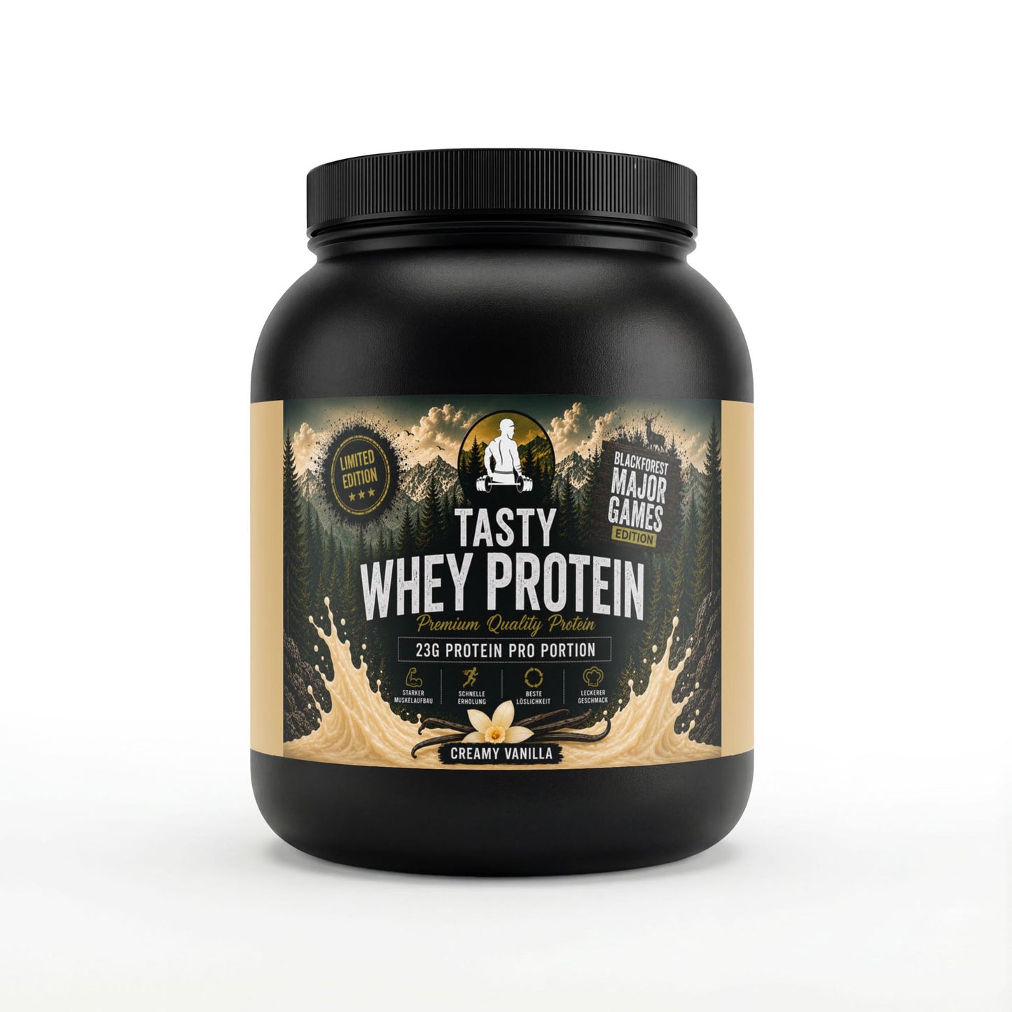 GYMAZO Premium Whey Protein – Creamy Vanilla | Black Forest Major Games Edition